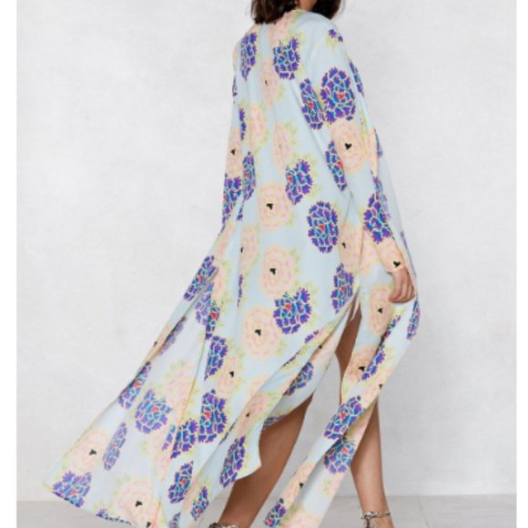 NWT RARE Nasty Gal Flower of Love Gorgeous Floral Kimono Duster Kaftan Pink Boho - Picture 14 of 14